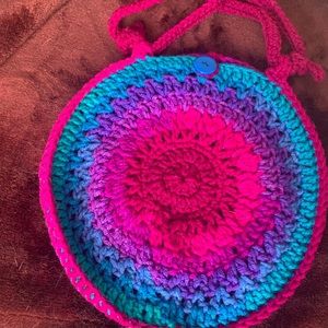 Handmade crochet multi-color circle purse